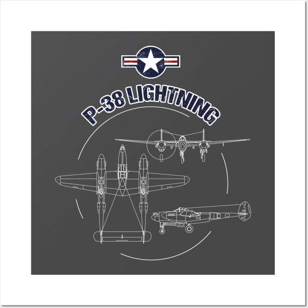 P-38 Lightning USAF Warbird Plane WW2 Airshow T-Shirt Wall Art by stearman